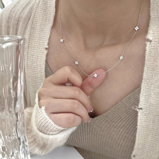 S925 sterling silver diamond four-leaf clover necklace