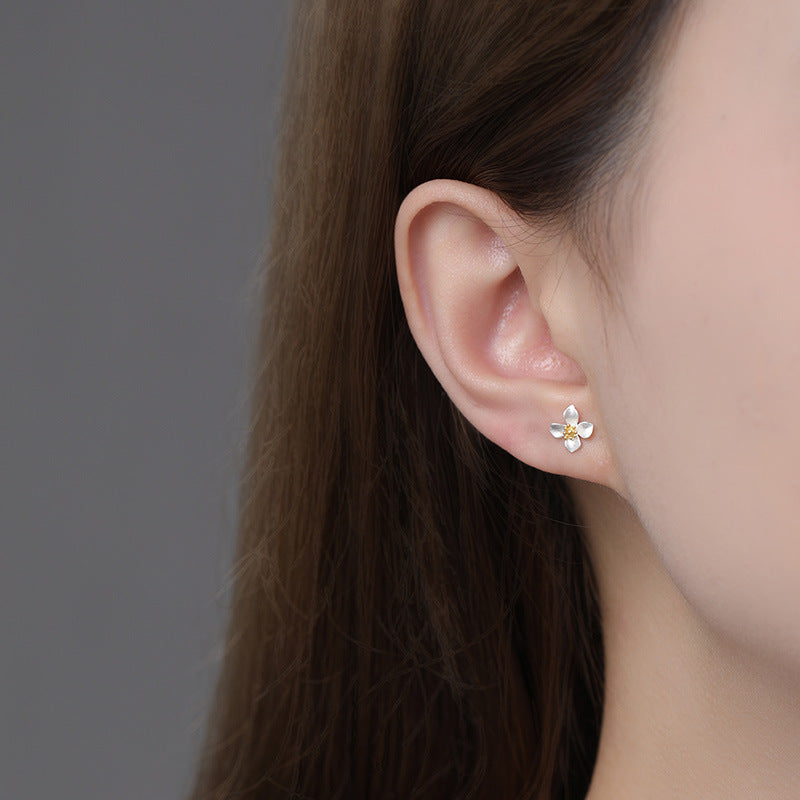 S999 sterling silver gardenia necklace earrings set