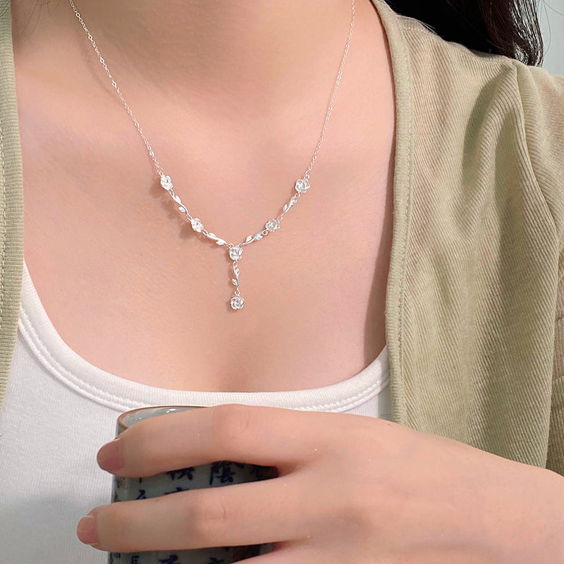 S999 sterling silver rose necklace bracelet set