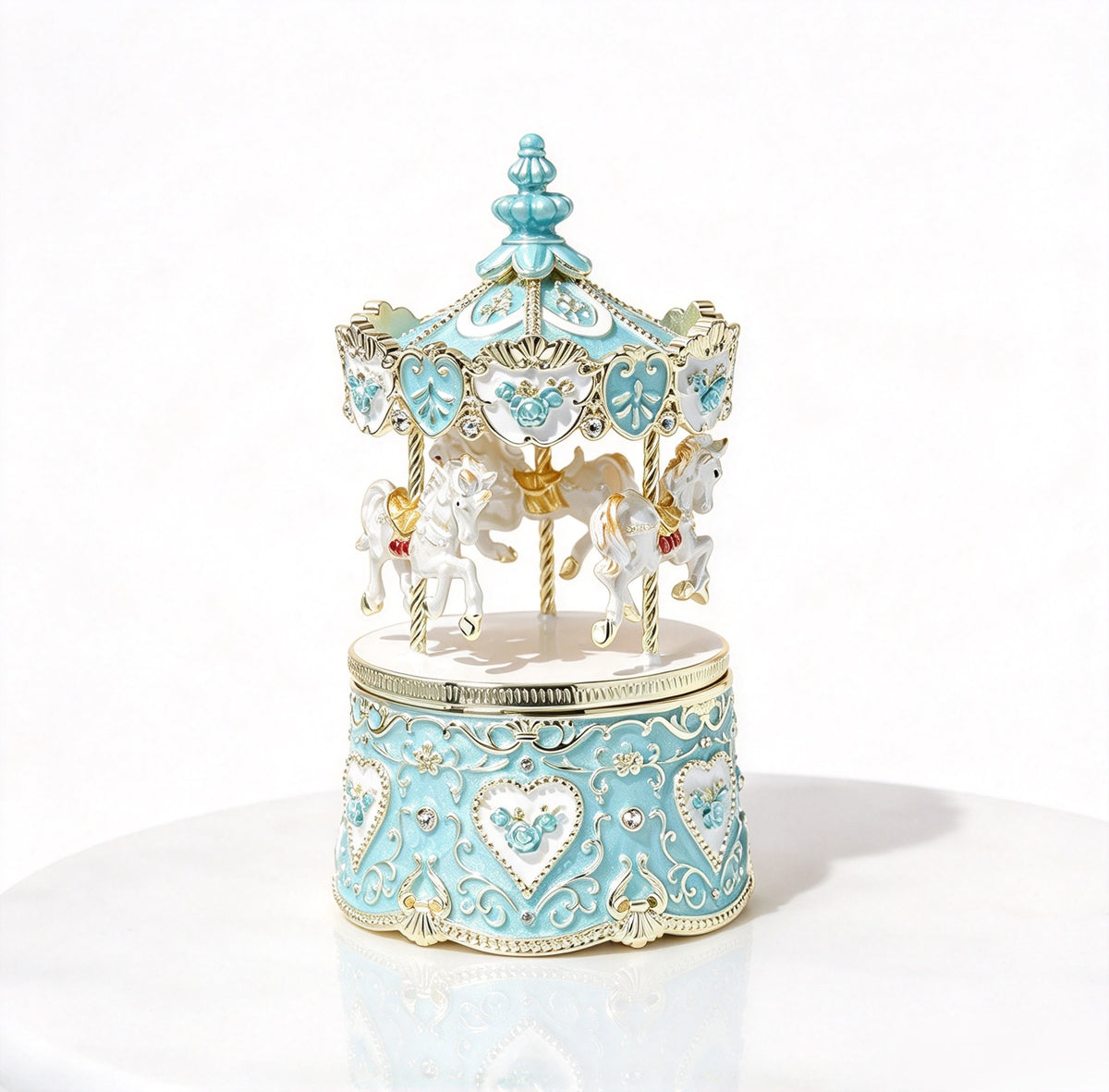 Enamel Carousel Jewelry Box, Proposal Ring Holder, Decorative Trinket Box For Gift