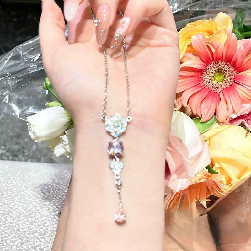 18K gold-plated rose flower gem zircon flash diamond earrings ring necklace set