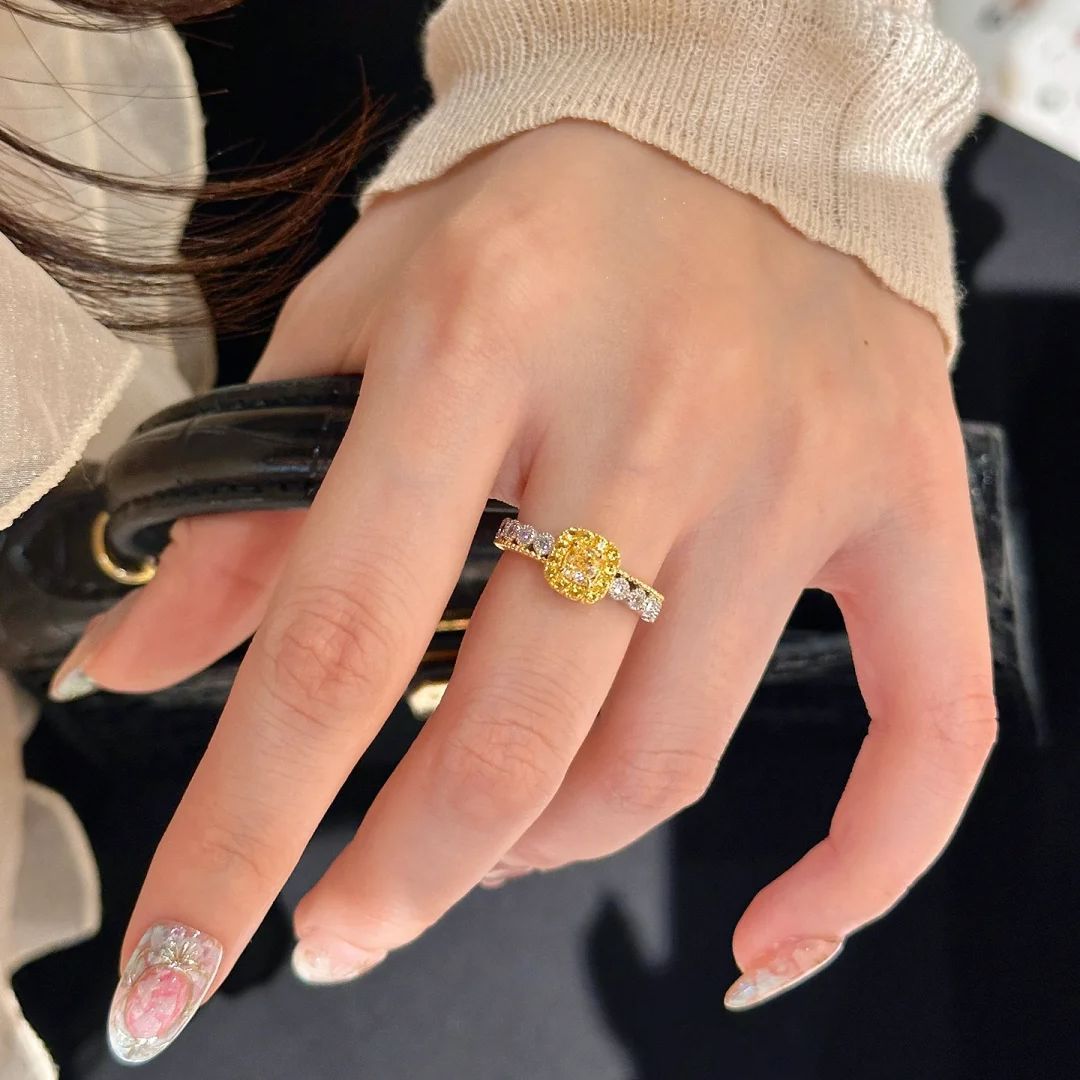Yellow diamond sugar cube ring adjustable opening