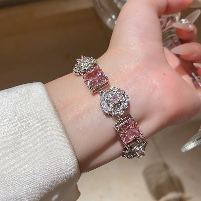 Pink rose cube zircon necklace bracelet earrings set