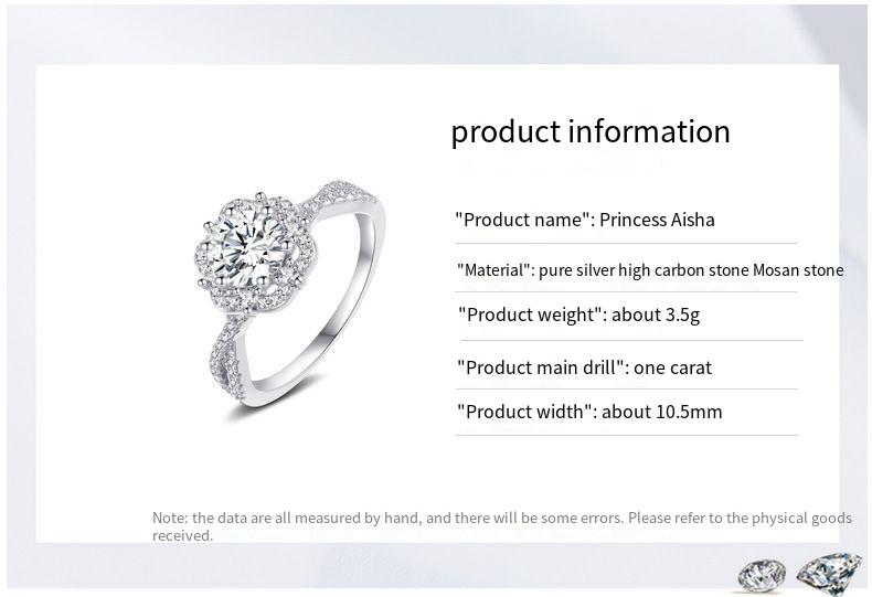 S925 silver one carat D color Mosan diamond ring