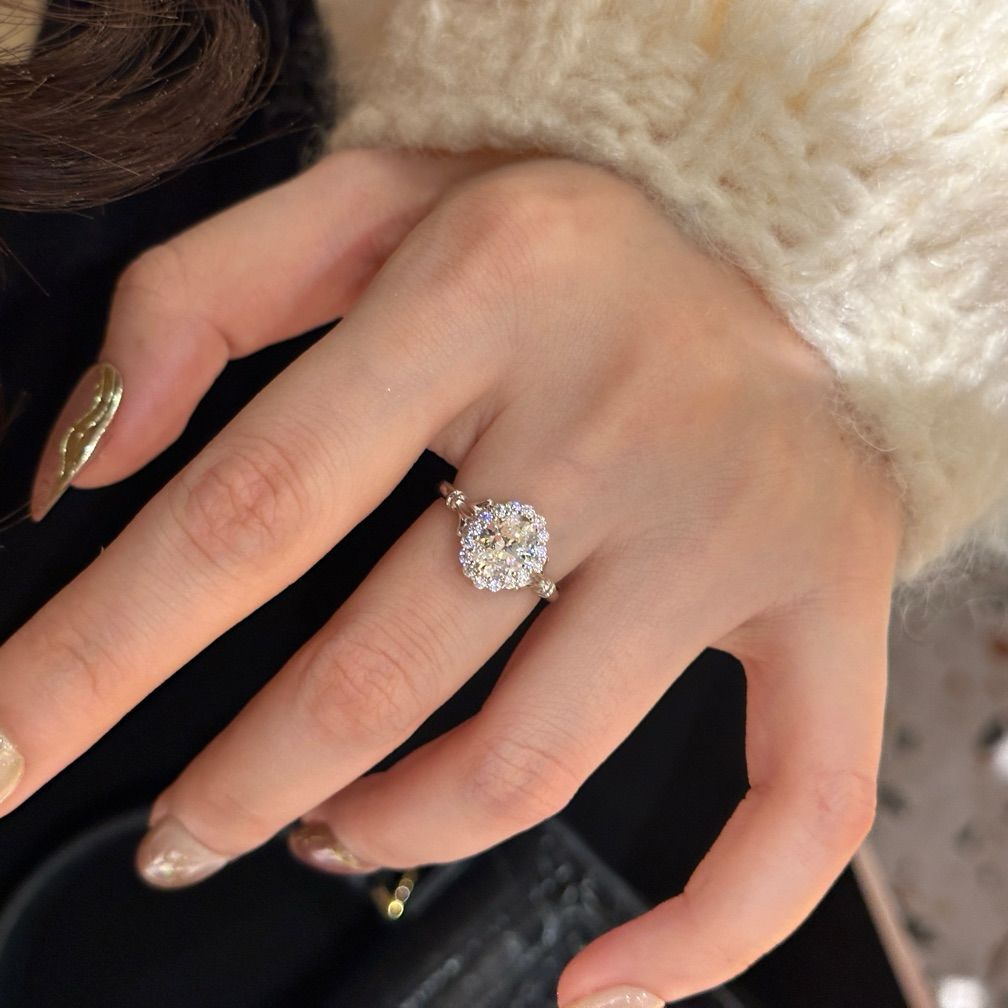 S925 sterling silver diamond-studded flower ring