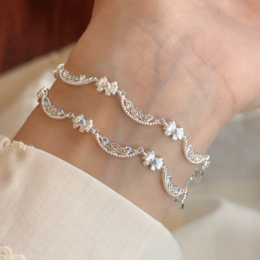 S925 sterling silver bow bracelet