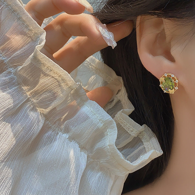 Butterfly olive green zircon hollow earrings ear clip ring bracelet necklace