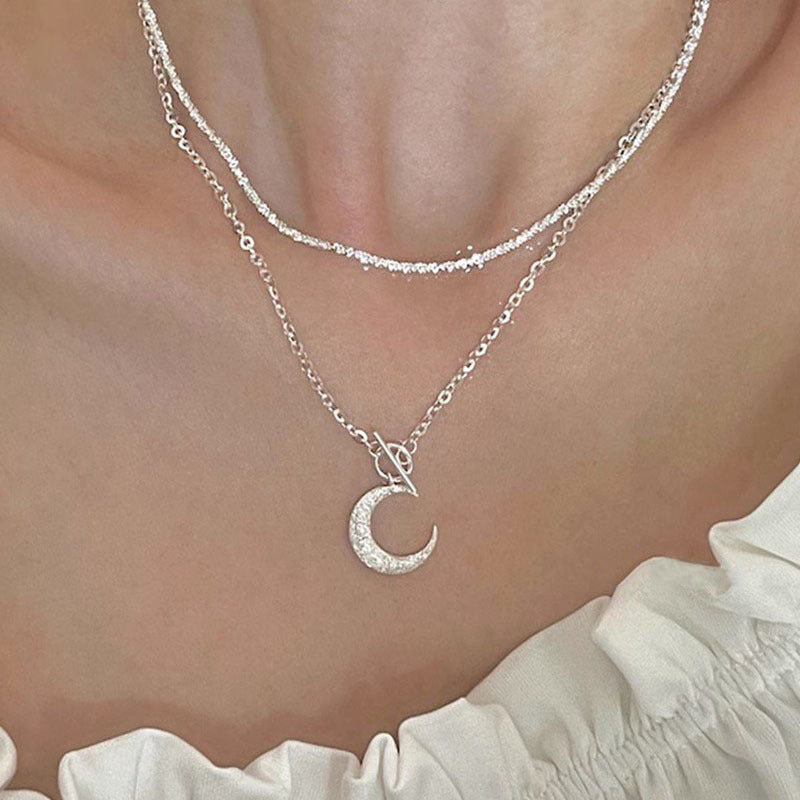 S925 sterling silver glitter moon OT buckle necklace