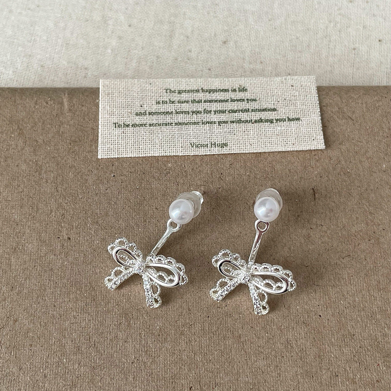 Lace metal bow Pearl Earrings