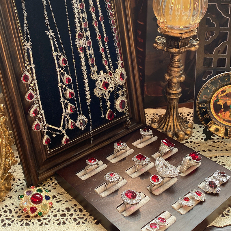 Ruby micro-inlaid copper plated with real gold ring earrings bracelet pendant necklace