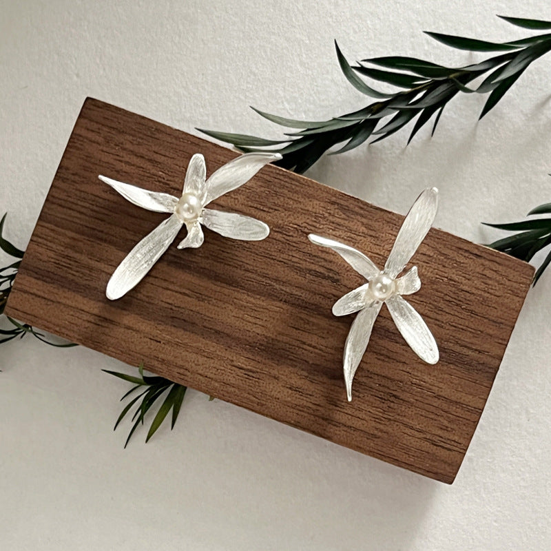 925スターリングシルバーパールオーキッドネックレス