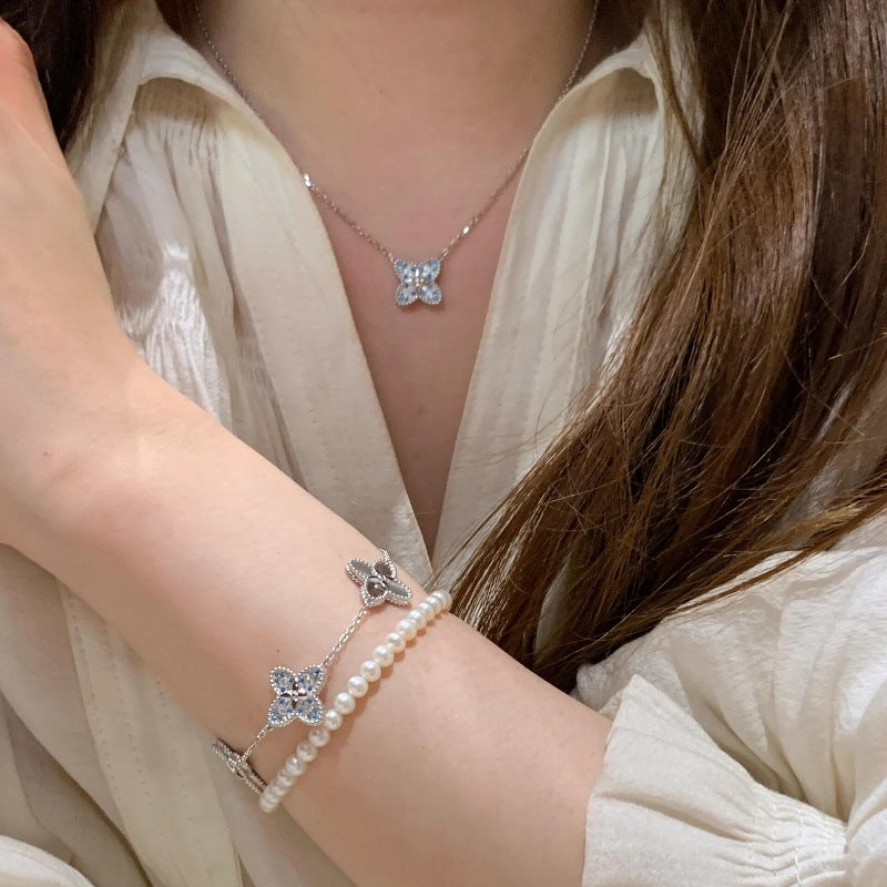 Full of diamond laser four-leaf clover ring bracelet earrings necklace set