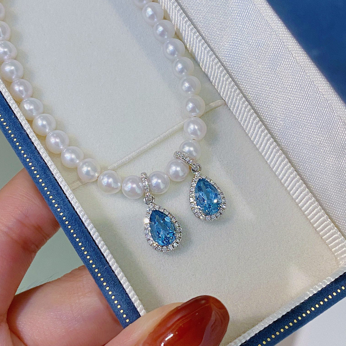 قلادة متدلية من الفضة الإسترلينية S925 على شكل بحر أزرق