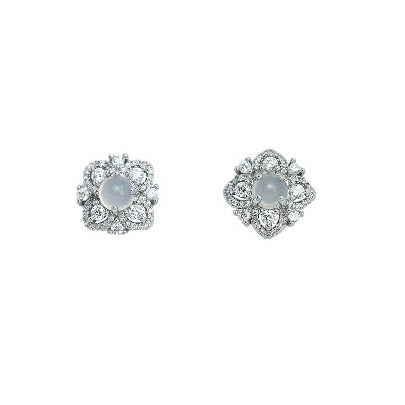 Silver needle zircon flower earrings