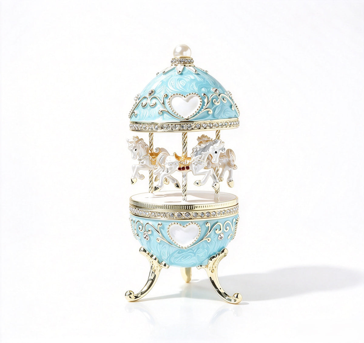 Enamel Carousel Jewelry Box, Proposal Ring Holder, Decorative Trinket Box For Gift