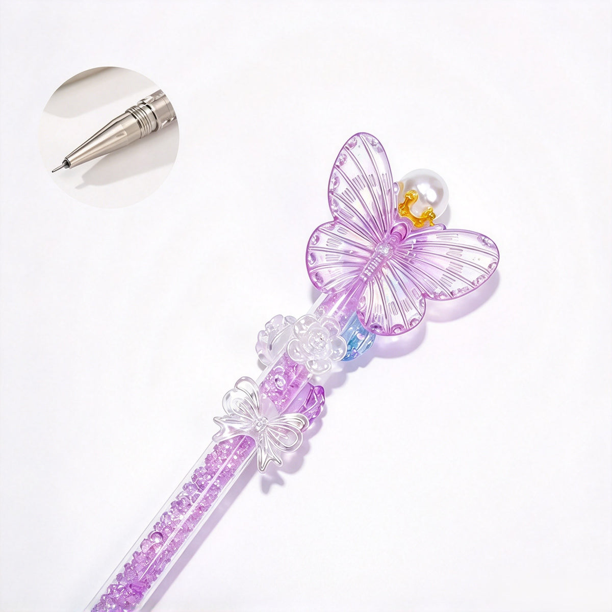 Quicksand Glitter Butterfly Gel Pen, 0.5mm Black Ink Neutral Pen For Office School