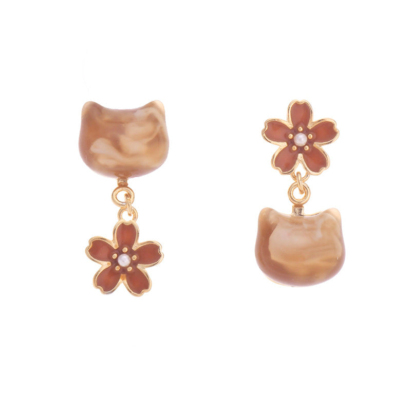 Amber cat copper plated with 14k gold earrings