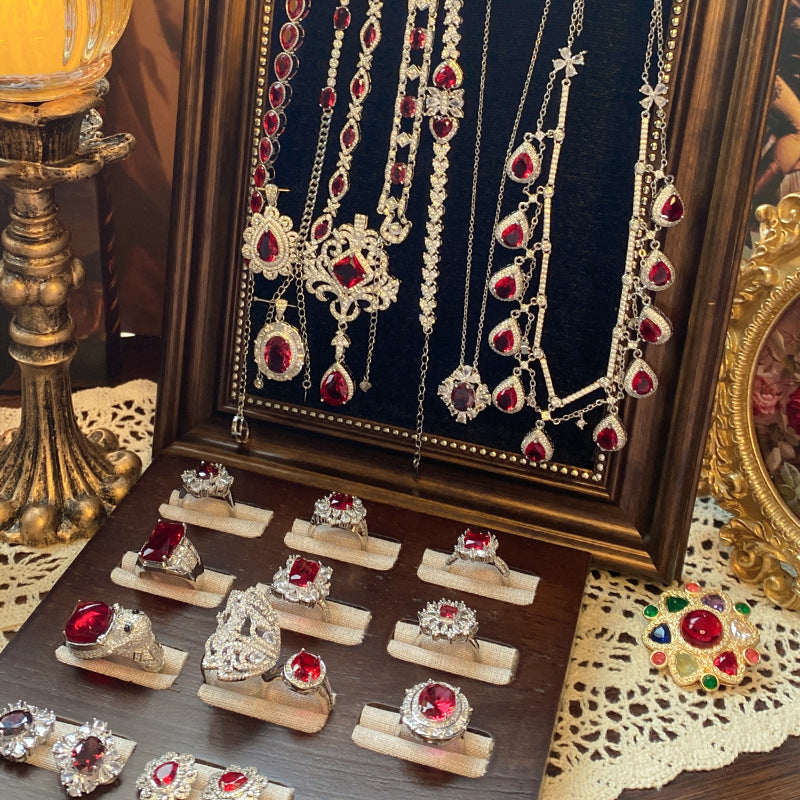 Ruby micro-inlaid copper plated with real gold ring earrings bracelet pendant necklace