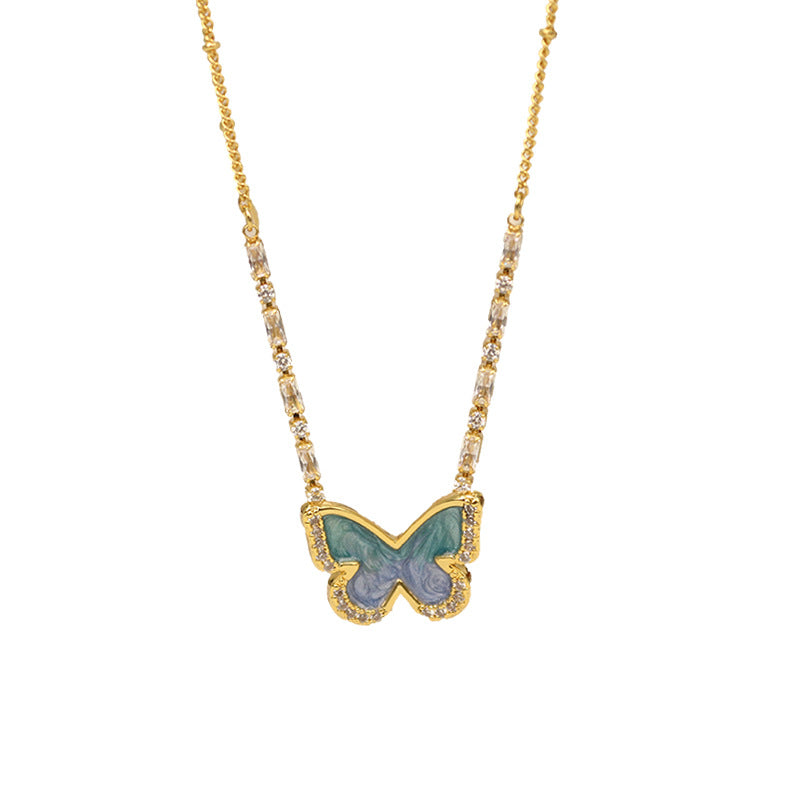 Blue enamel butterfly necklace earrings