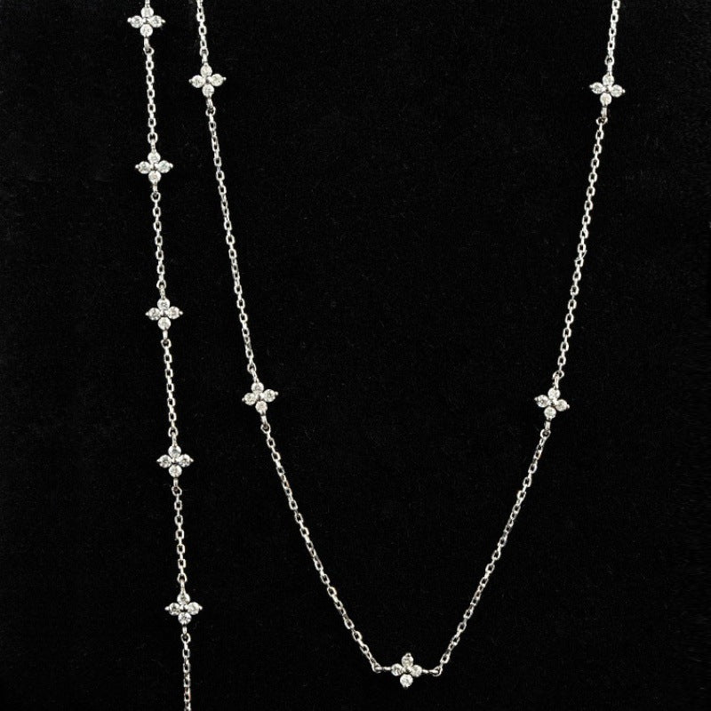 S925 sterling silver diamond four-leaf clover necklace