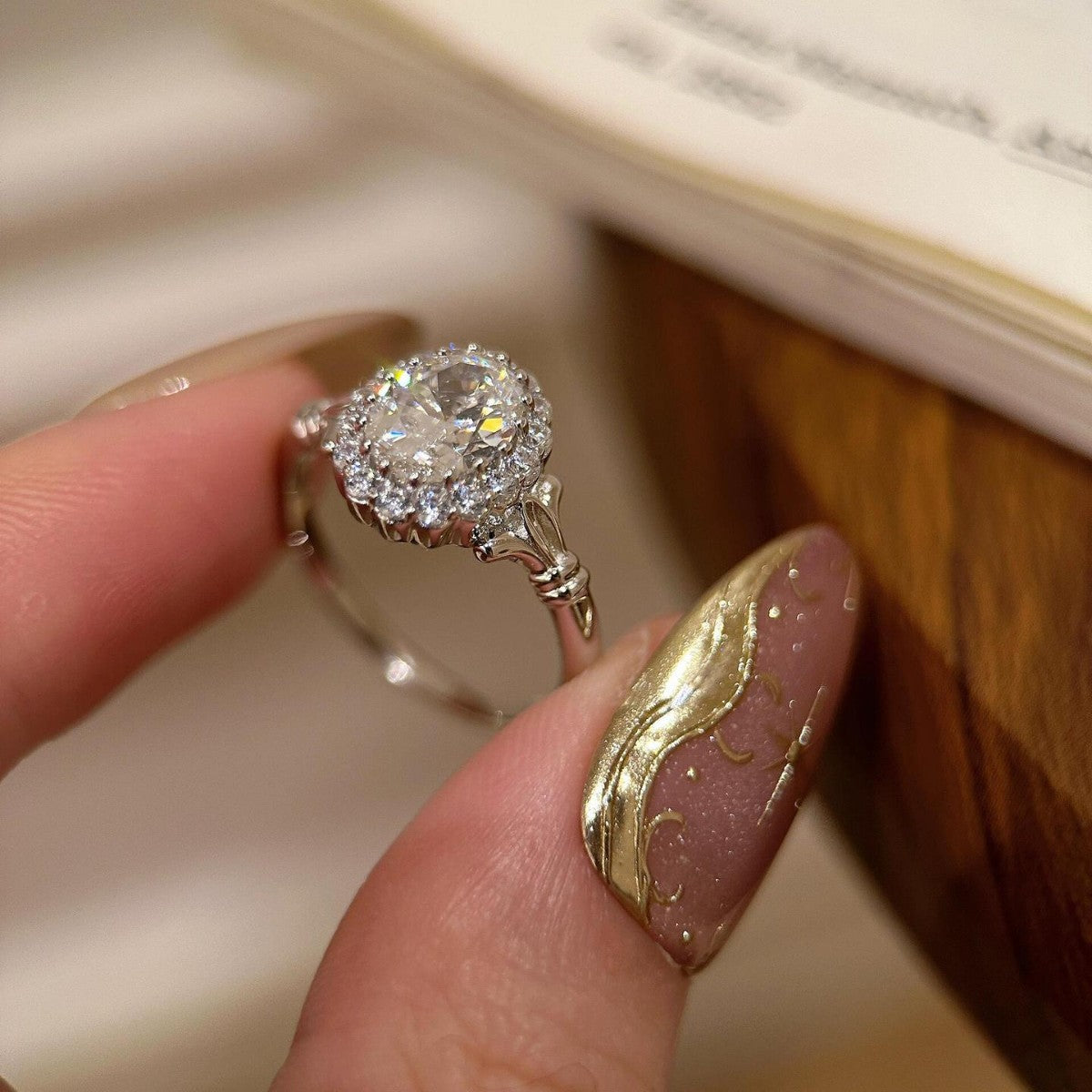 S925 sterling silver diamond-studded flower ring