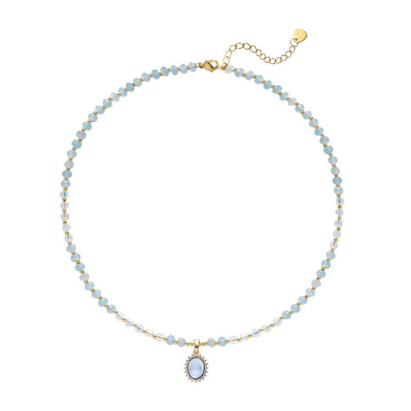 Aquamarine freshwater pearl copper plated gold necklace