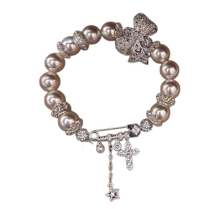 Pearl zircon bow bracelet