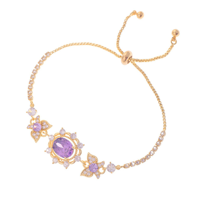 Purple zircon electroplated gold lavender manor butterfly earrings necklace bracelet set