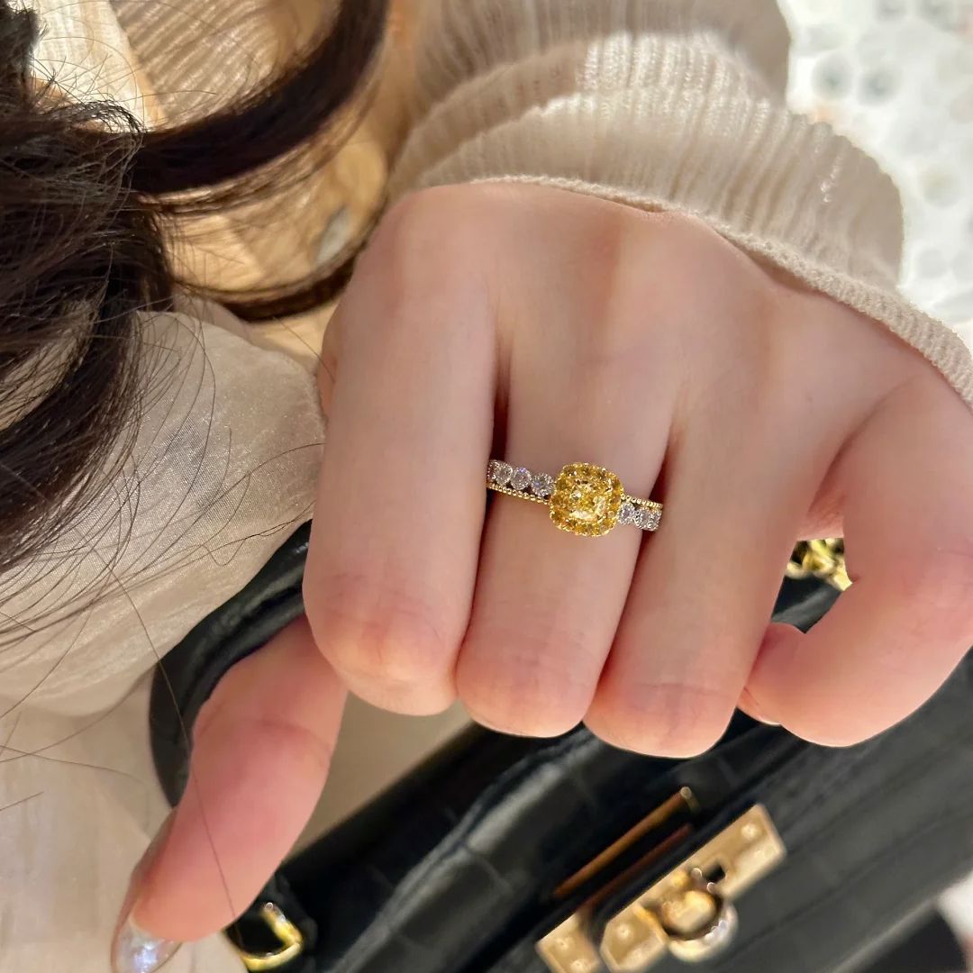 Yellow diamond sugar cube ring adjustable opening