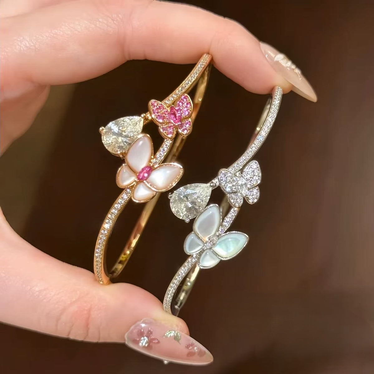 Full Paved Zircon Cat's Eye Butterfly Bangle Bracelet