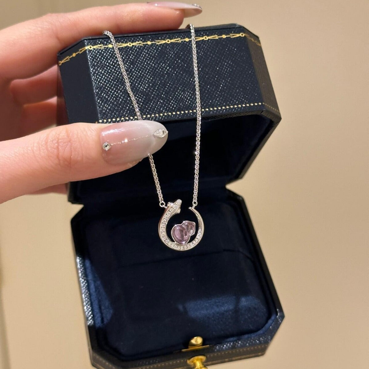 S925 sterling silver Purple Crystal Gourd Moon Necklace Ring