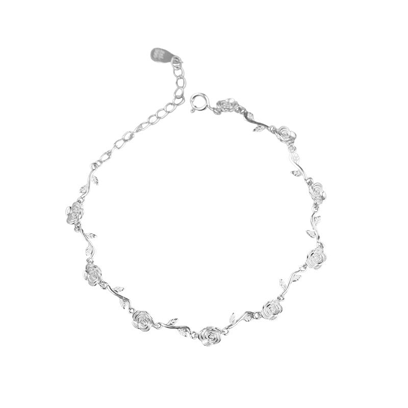S999 sterling silver rose necklace bracelet set