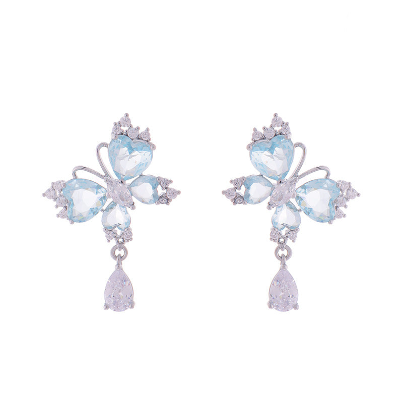 Light blue love zircon butterfly earrings