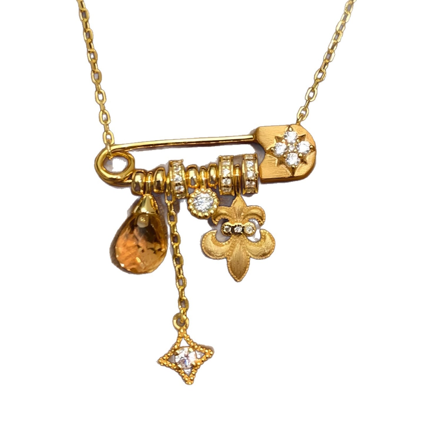 S925 sterling silver brushed iris star pin necklace