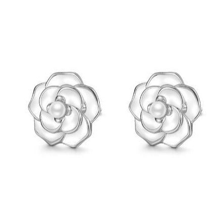 S925 sterling silver drop camellia pearl earrings