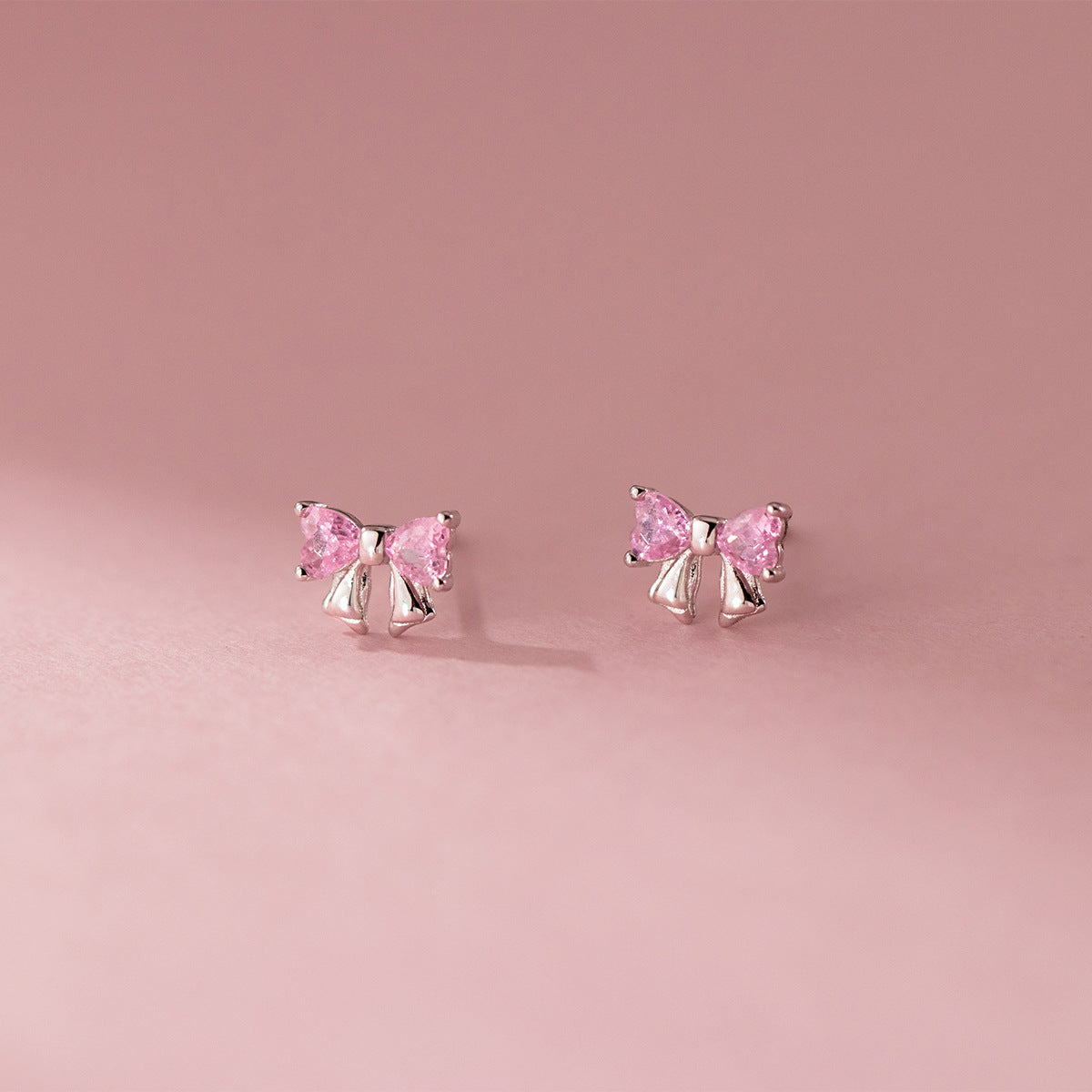S925 sterling silver studded bow earrings