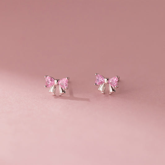 S925 sterling silver studded bow earrings