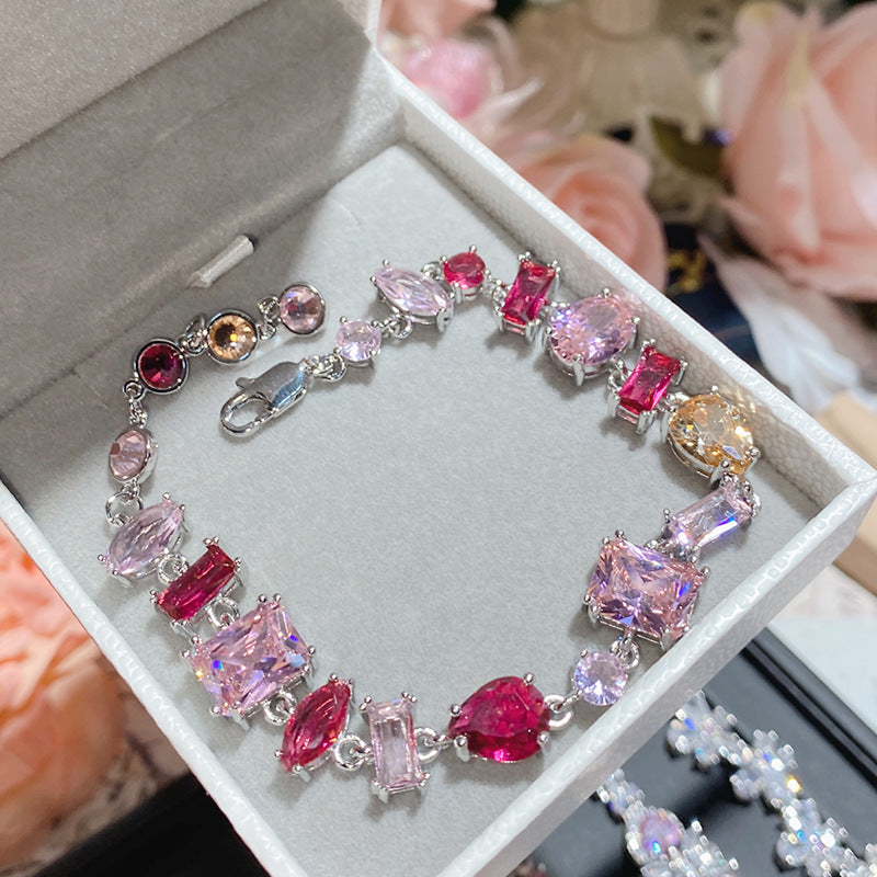 Pink gemstone plated with 18K gold Super Flash full diamond bracelet