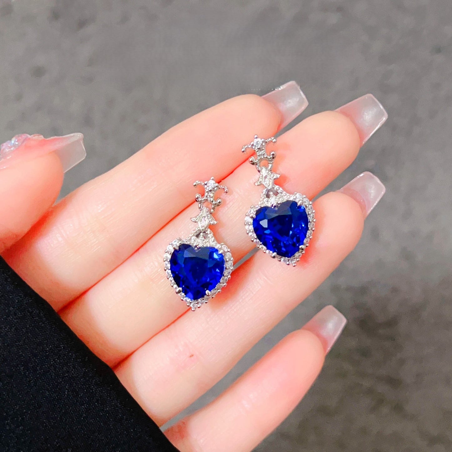 Zircon love blue diamond colorful necklace ring earrings set