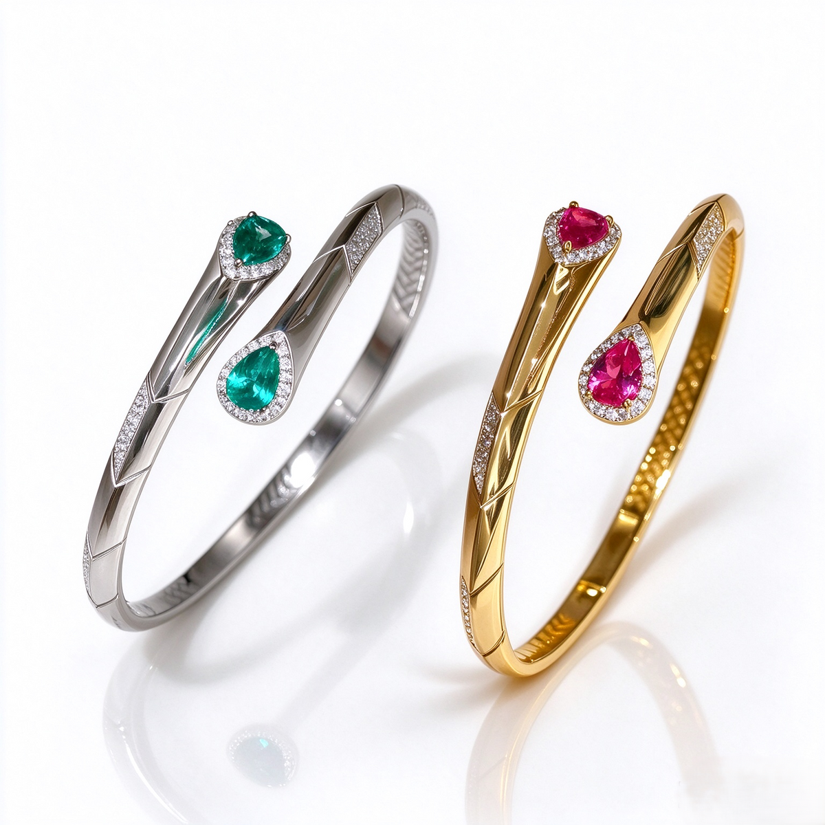 Paraiba Inlaid Spring Open Bangle Bracelet