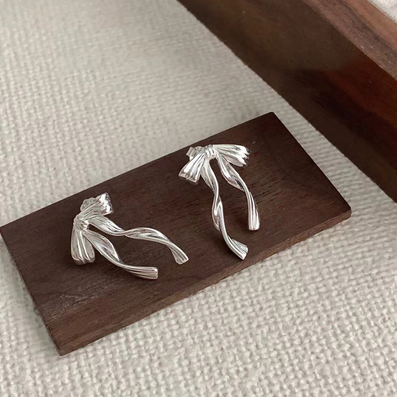 S925 sterling silver bow tassel earrings