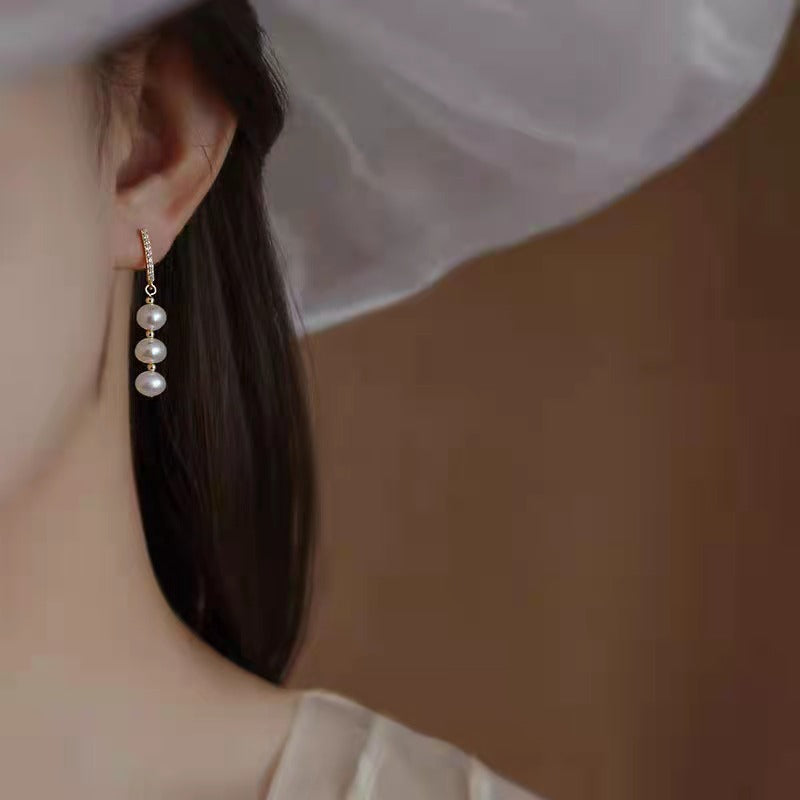 Natural freshwater pearl earrings S925 silver needle baroque irregular