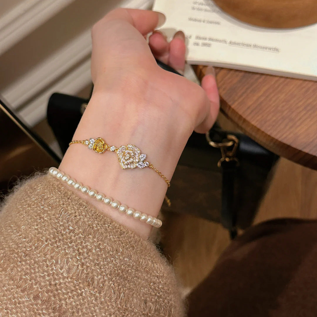 Diamond rose necklace bracelet ring set