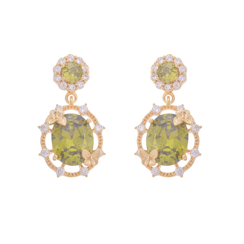 Butterfly olive green zircon hollow earrings ear clip ring bracelet necklace