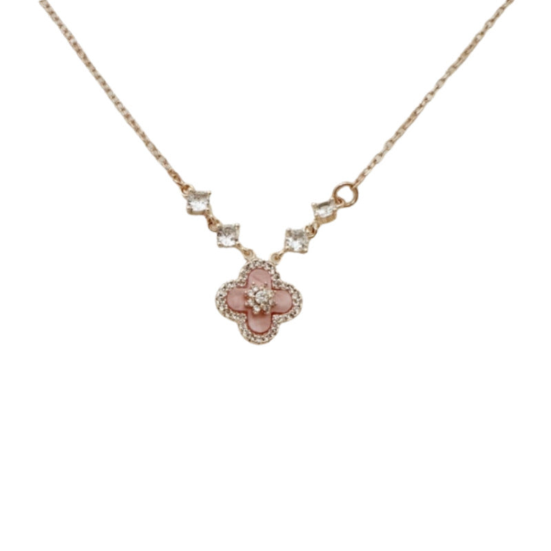 Pink clover flowers with zircon rose gold earrings necklace bracelet ring set