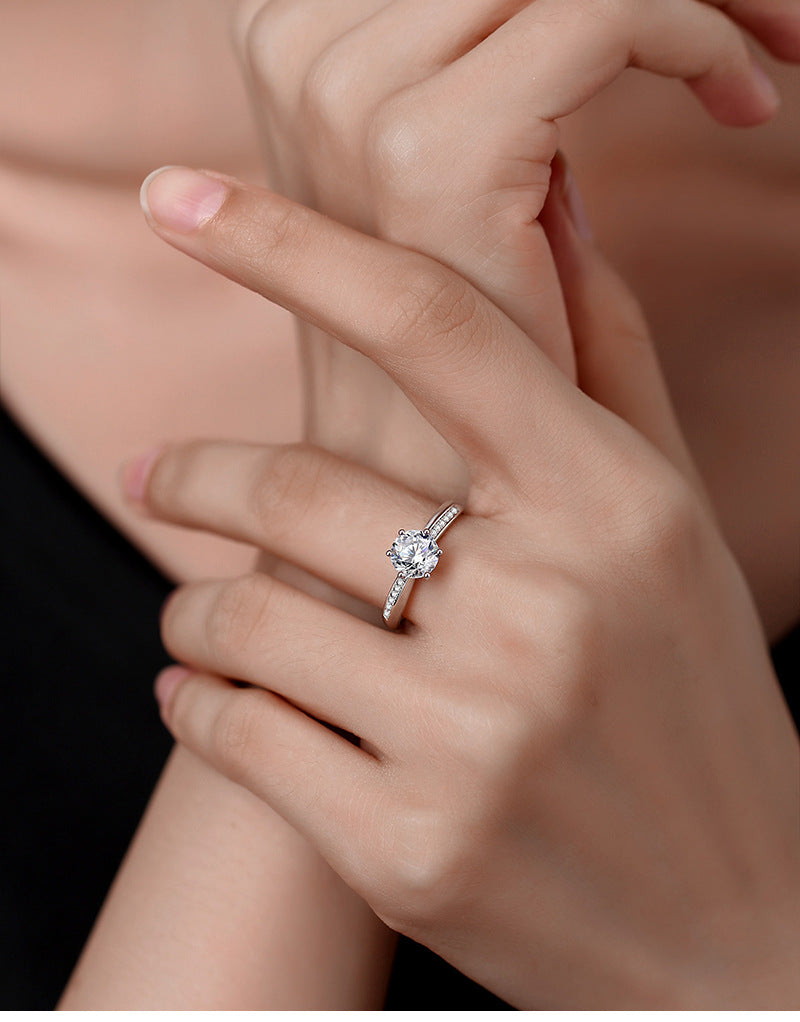 S925 sterling silver one carat moissanite ring