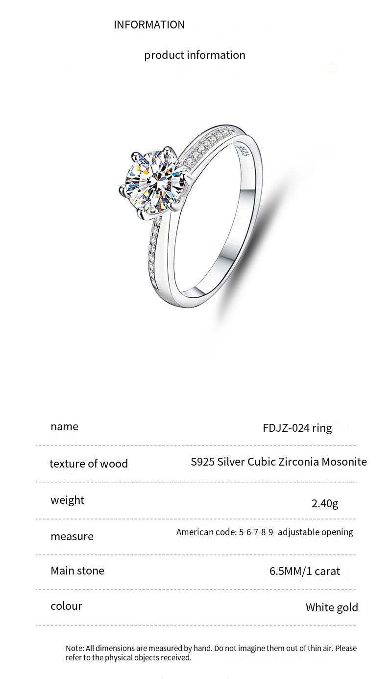 S925 sterling silver one carat moissanite ring