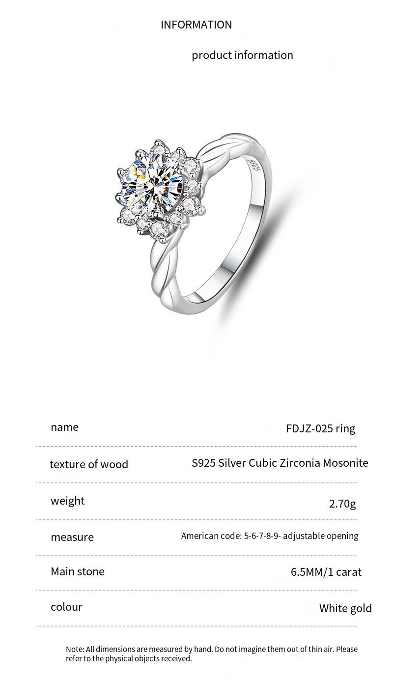 S925 sterling silver one carat moissanite ring