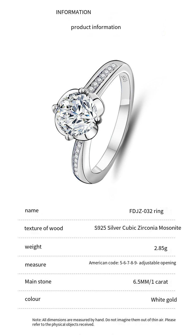 S925 sterling silver one carat moissanite ring