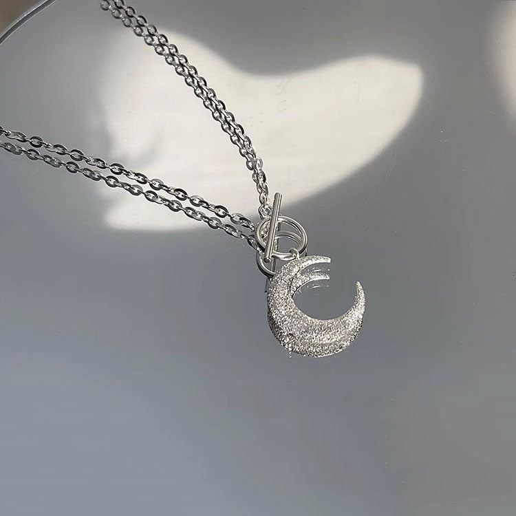 S925 sterling silver glitter moon OT buckle necklace